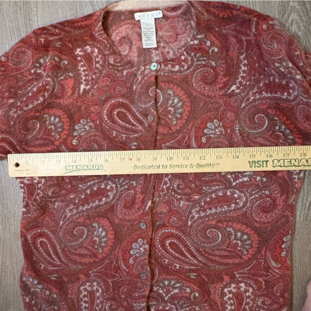 Womens Angora Wool Blend Cardigan Sweater Paisley Red Brown Size L​​ - Picture 9 of 9